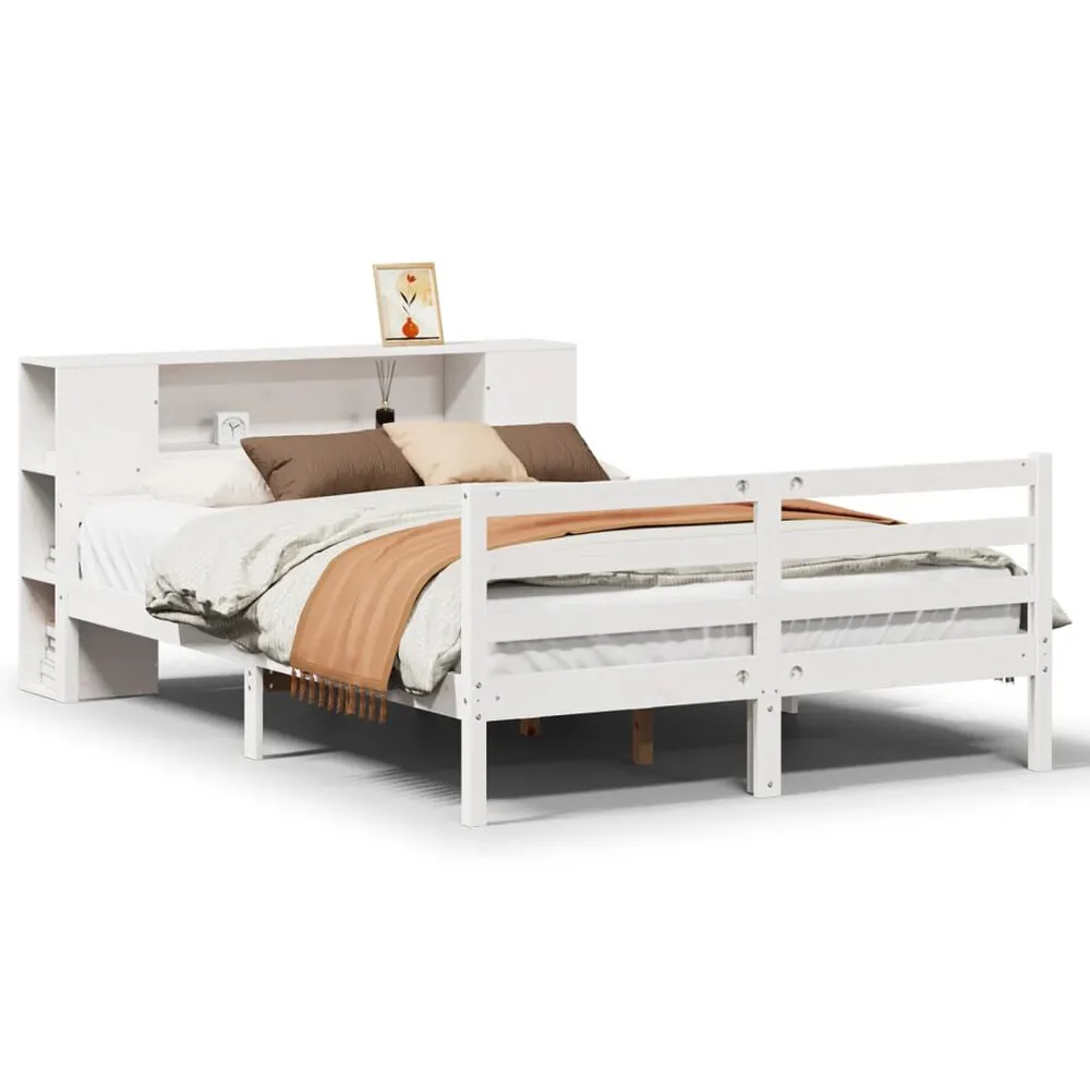 Cama com estante sem colchão 135x190 cm pinho maciço branco para Camping e Trilhas