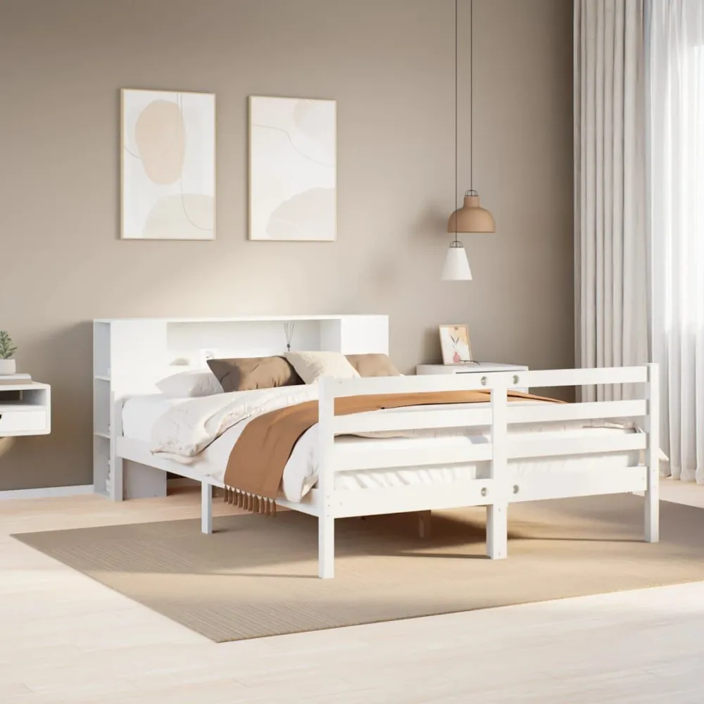 Cama com estante sem colchão 135x190 cm pinho maciço branco para Camping e Trilhas
