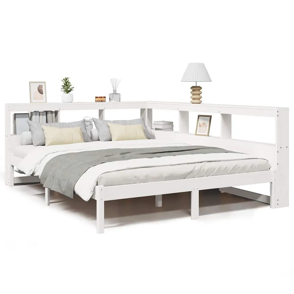 Cama com estante sem colchão 140x190 cm pinho maciço branco para Adultos até 120kg