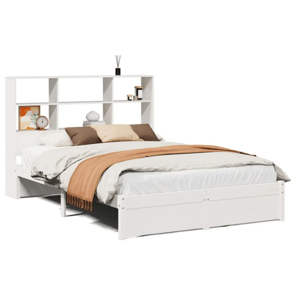 Cama com estante sem colchão 140x190 cm pinho maciço branco Portátil e Dobrável