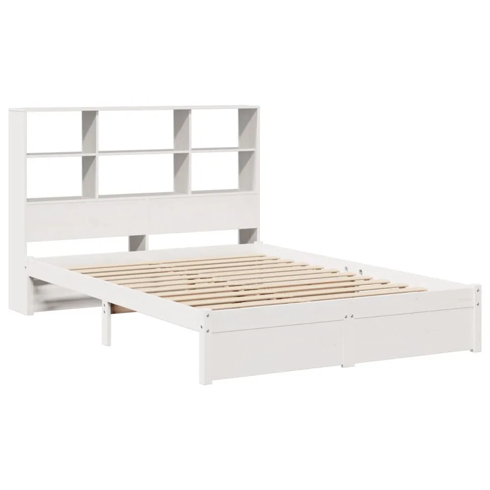 Cama com estante sem colchão 140x190 cm pinho maciço branco Portátil e Dobrável