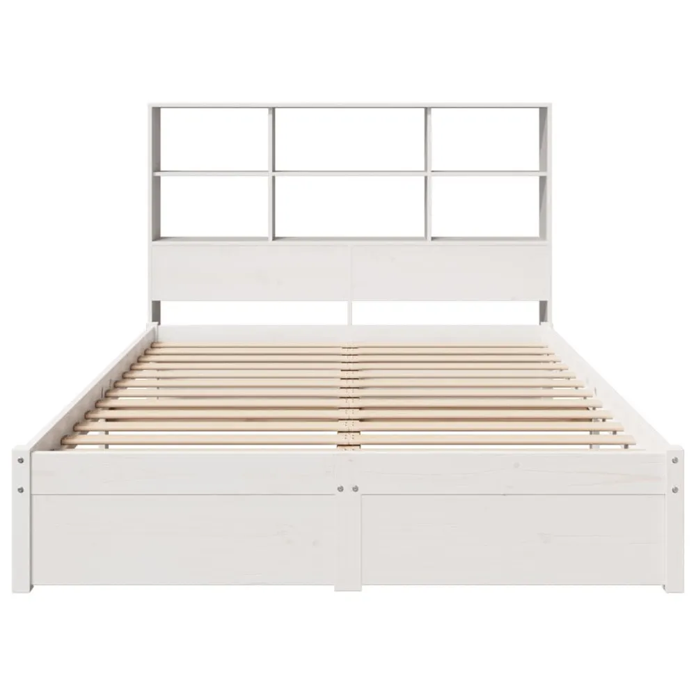 Cama com estante sem colchão 140x190 cm pinho maciço branco Portátil e Dobrável