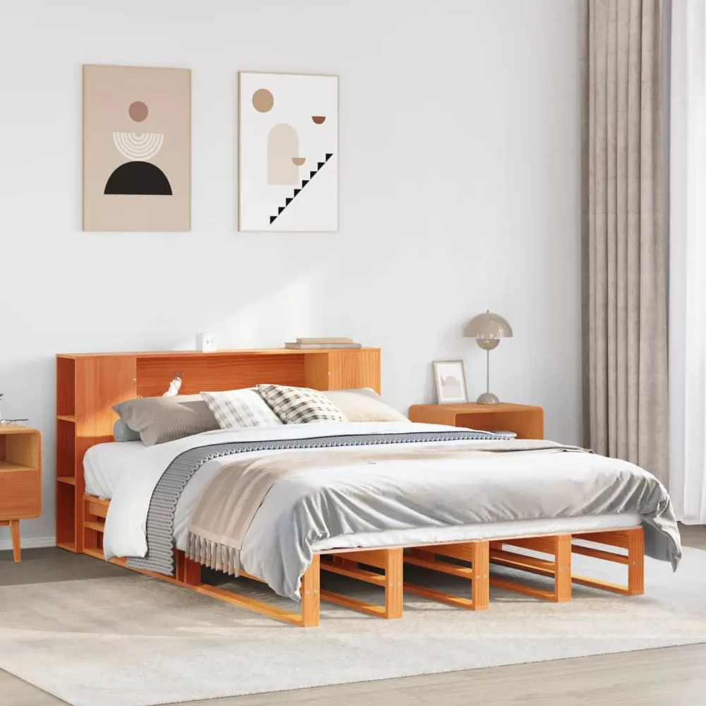 Cama com estante sem colchão 140x200 cm madeira maciç Altura 20 cm