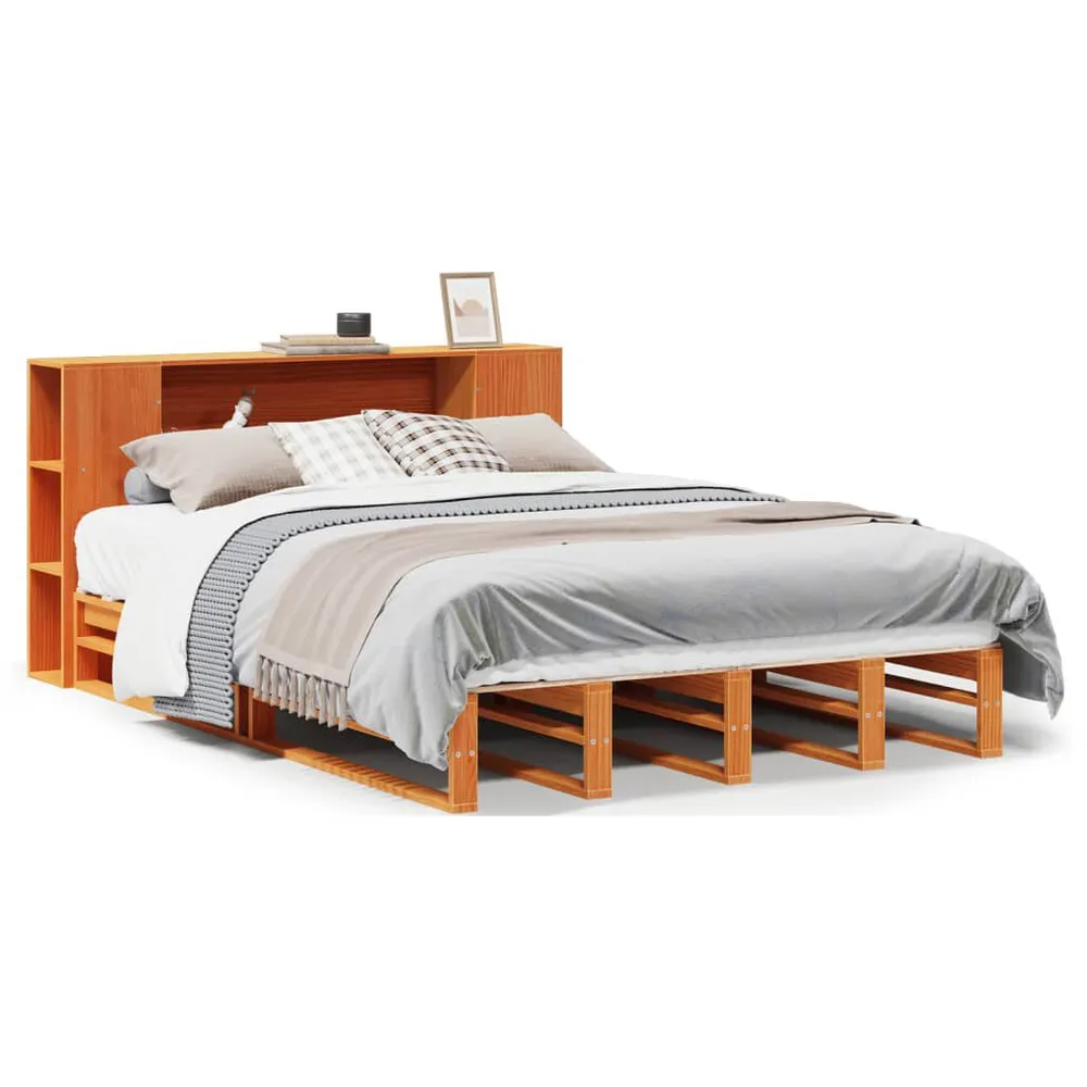 Cama com estante sem colchão 150x200 cm madeira maciç com Camada de Flocado