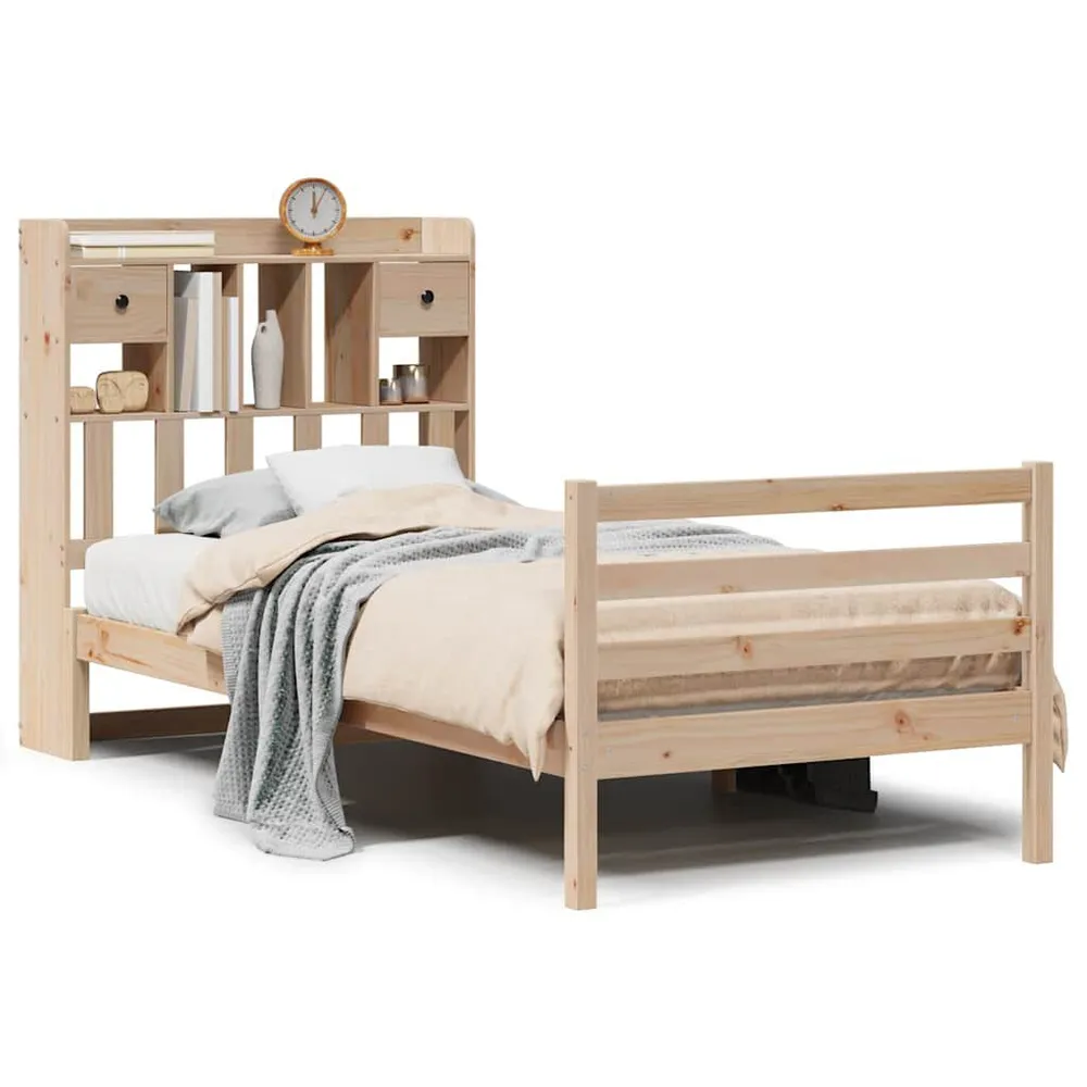 Cama com estante sem colchão 75x190 cm pinho maciço Altura 20 cm
