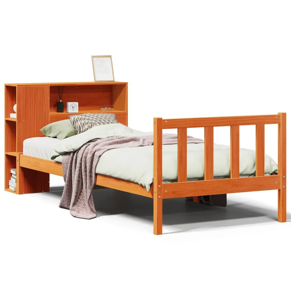 Cama com estante sem colchão 75x190cm pinho maciço castanho-mel para Camping e Trilhas