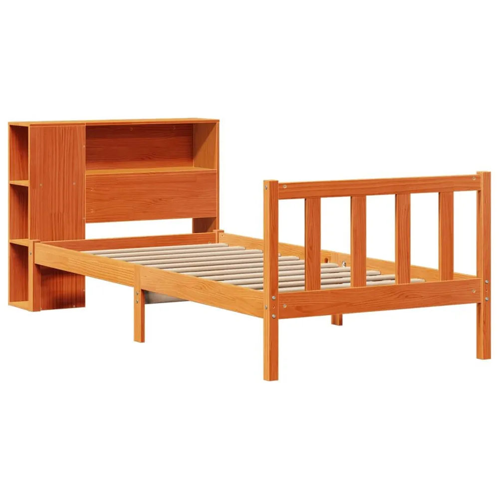 Cama com estante sem colchão 75x190cm pinho maciço castanho-mel para Camping e Trilhas