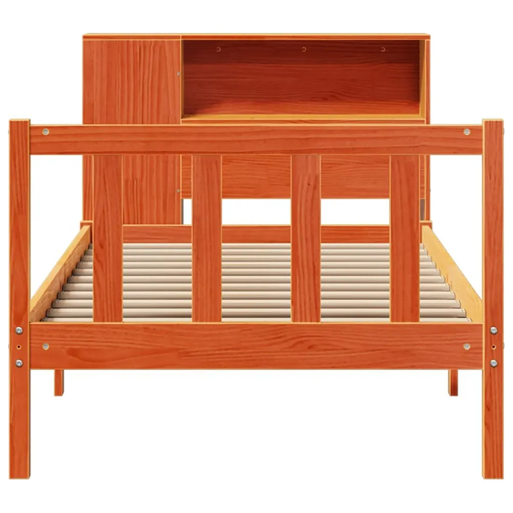 Cama com estante sem colchão 75x190cm pinho maciço castanho-mel para Camping e Trilhas
