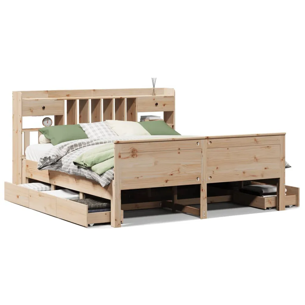 Cama com estante sem colchão 75x190cm pinho maciço castanho-mel em Tecido Resistente