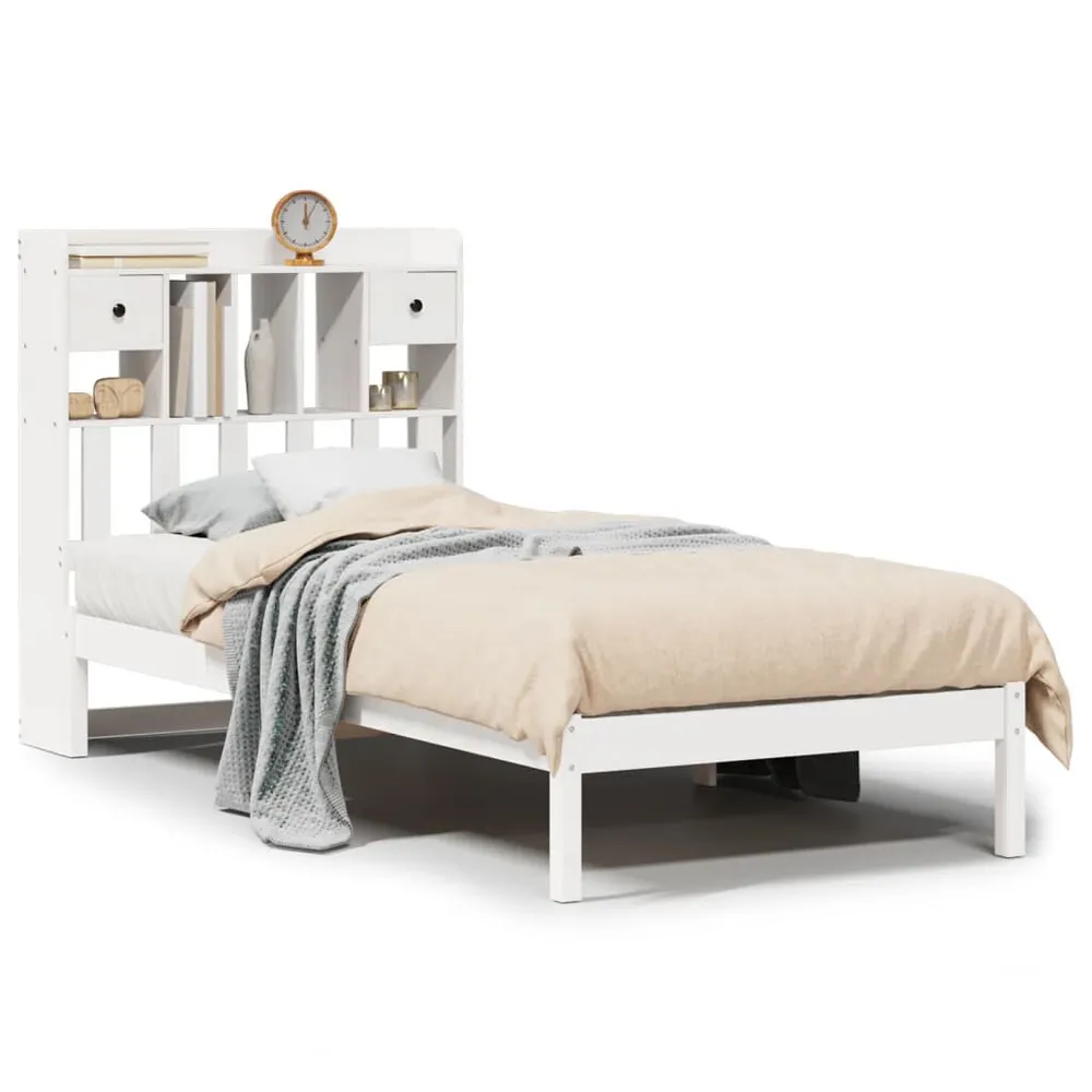 Cama com estante sem colchão 90x190 cm pinho maciço branco para Festas do Pijama