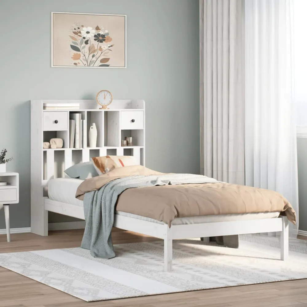 Cama com estante sem colchão 90x190 cm pinho maciço branco para Festas do Pijama
