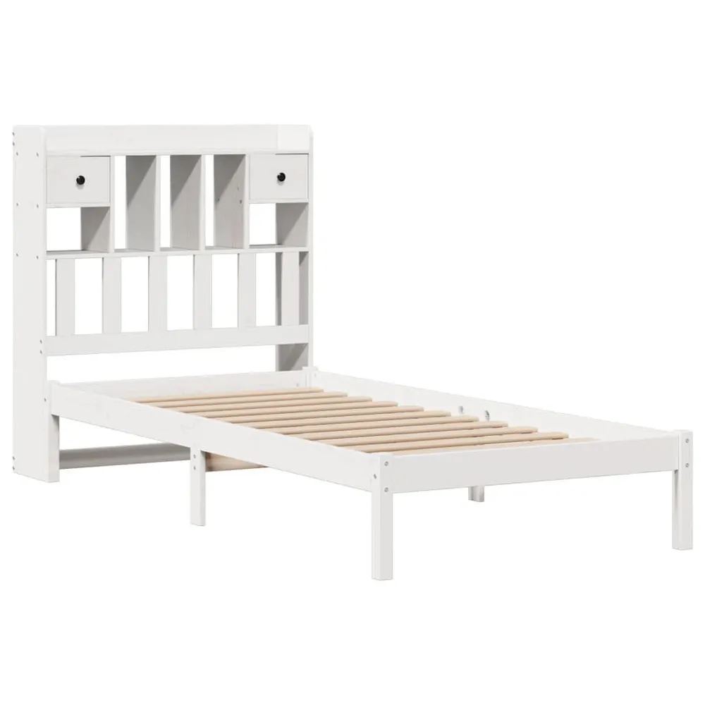 Cama com estante sem colchão 90x190 cm pinho maciço branco para Festas do Pijama