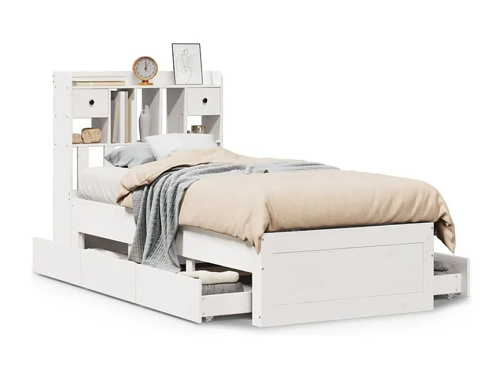 Cama com estante sem colchão 90x200 cm pinho maciço branco Portátil e Dobrável