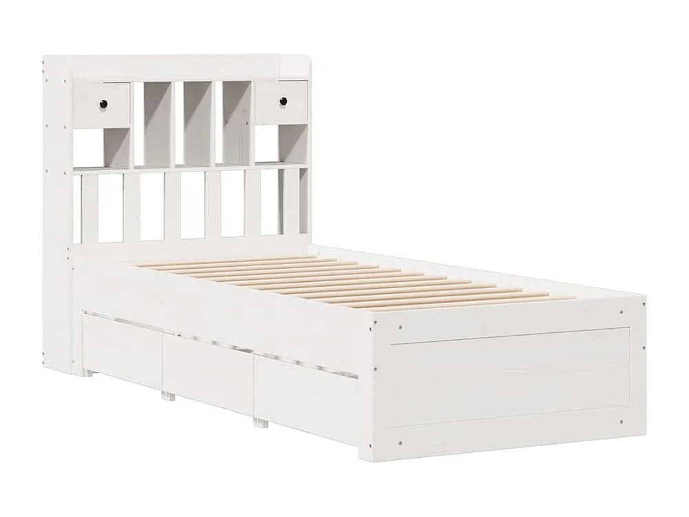 Cama com estante sem colchão 90x200 cm pinho maciço branco Portátil e Dobrável