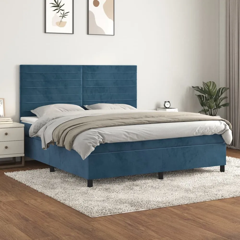 Cama com molasemcolchão 160x200 cm veludo azul-escuro em Tecido Resistente