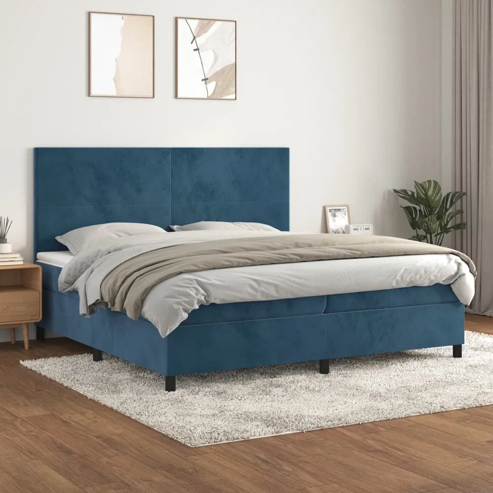 Cama com molasemcolchão 200x200 cm veludo azul-escuro Portátil e Dobrável