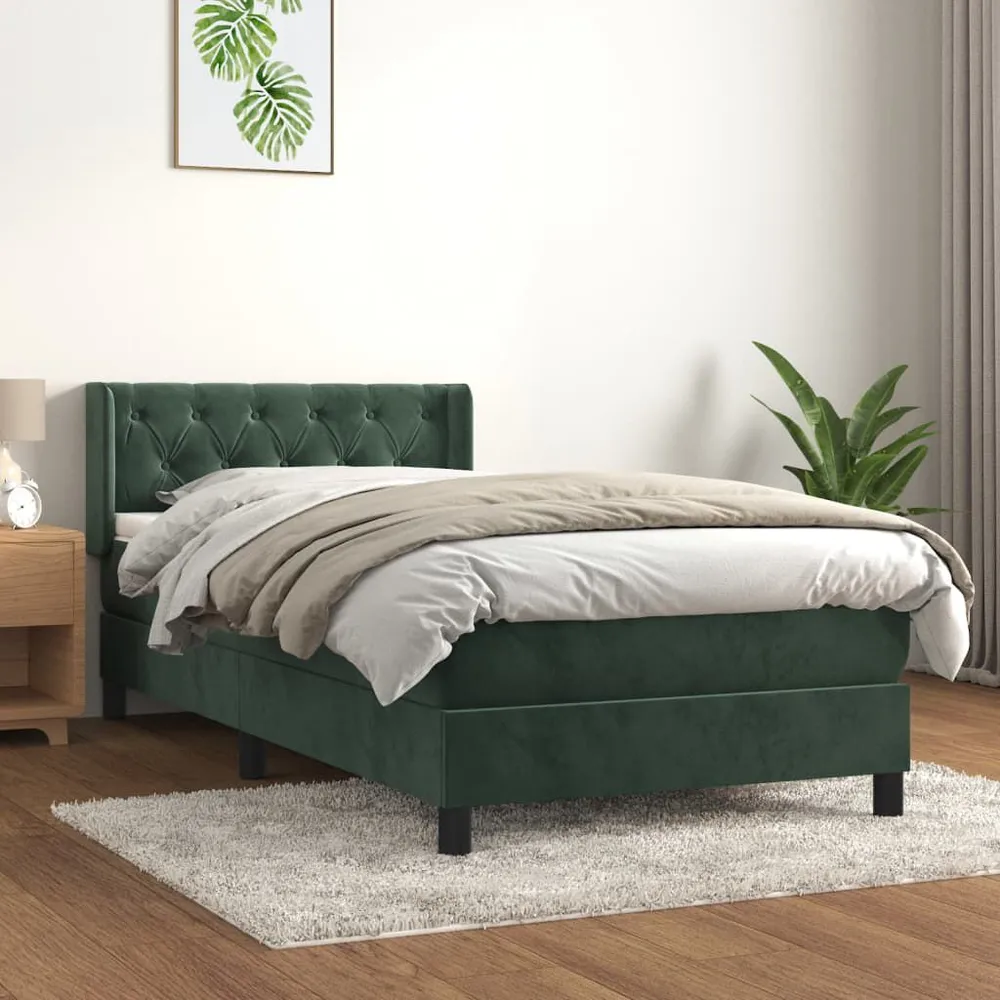 Cama com molasemcolchão 80x200 cm veludo verde-escuro Portátil e Dobrável