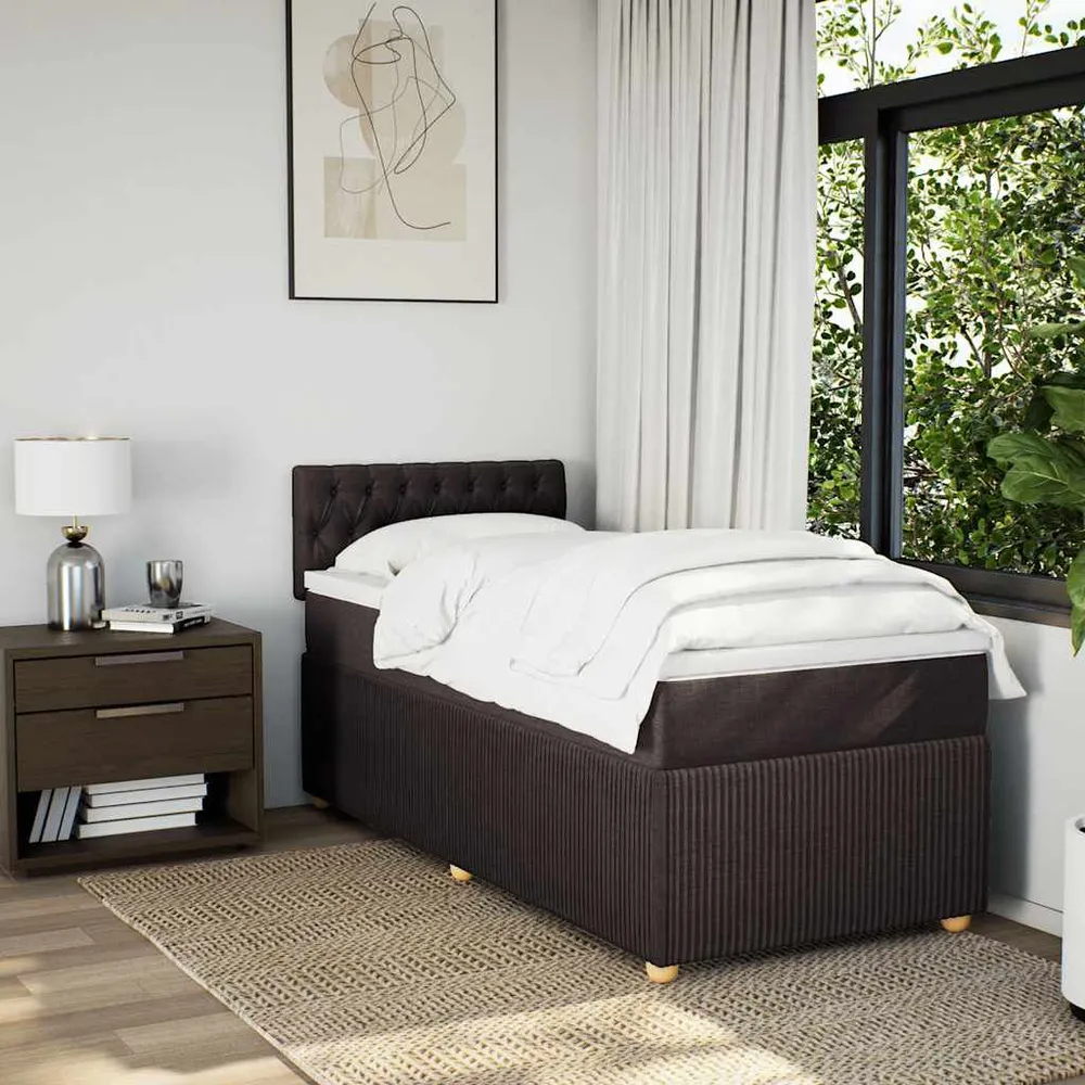 Cama com molasemcolchão 90x200 cm tecido castanho-escuro Portátil e Dobrável