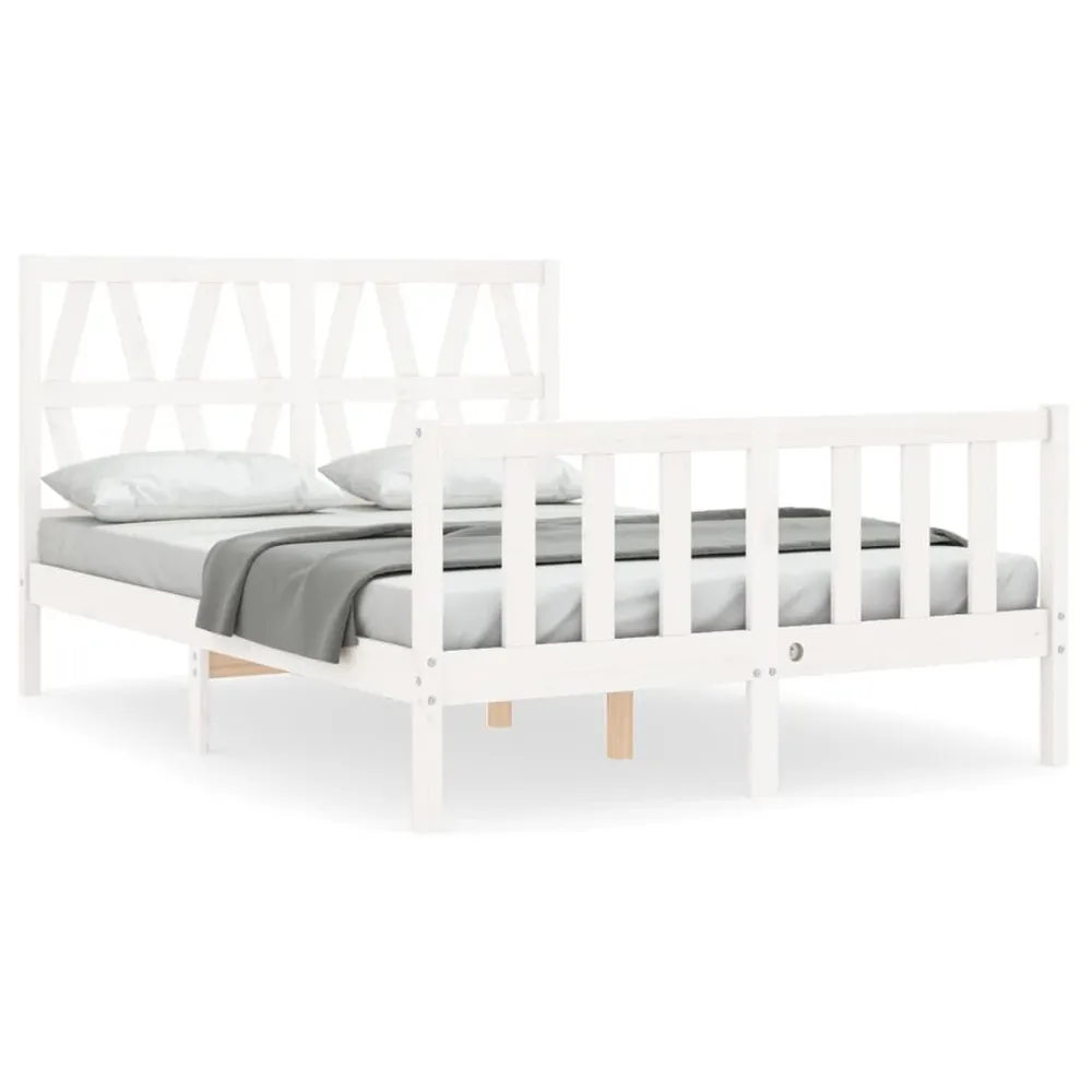 Cama sem colchão 140x190 cm madeira de pinho maciç branco com Bomba Integrada