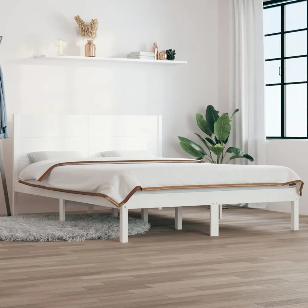 Cama sem colchão 140x190 cm madeira de pinho maciç branco Portátil e Dobrável