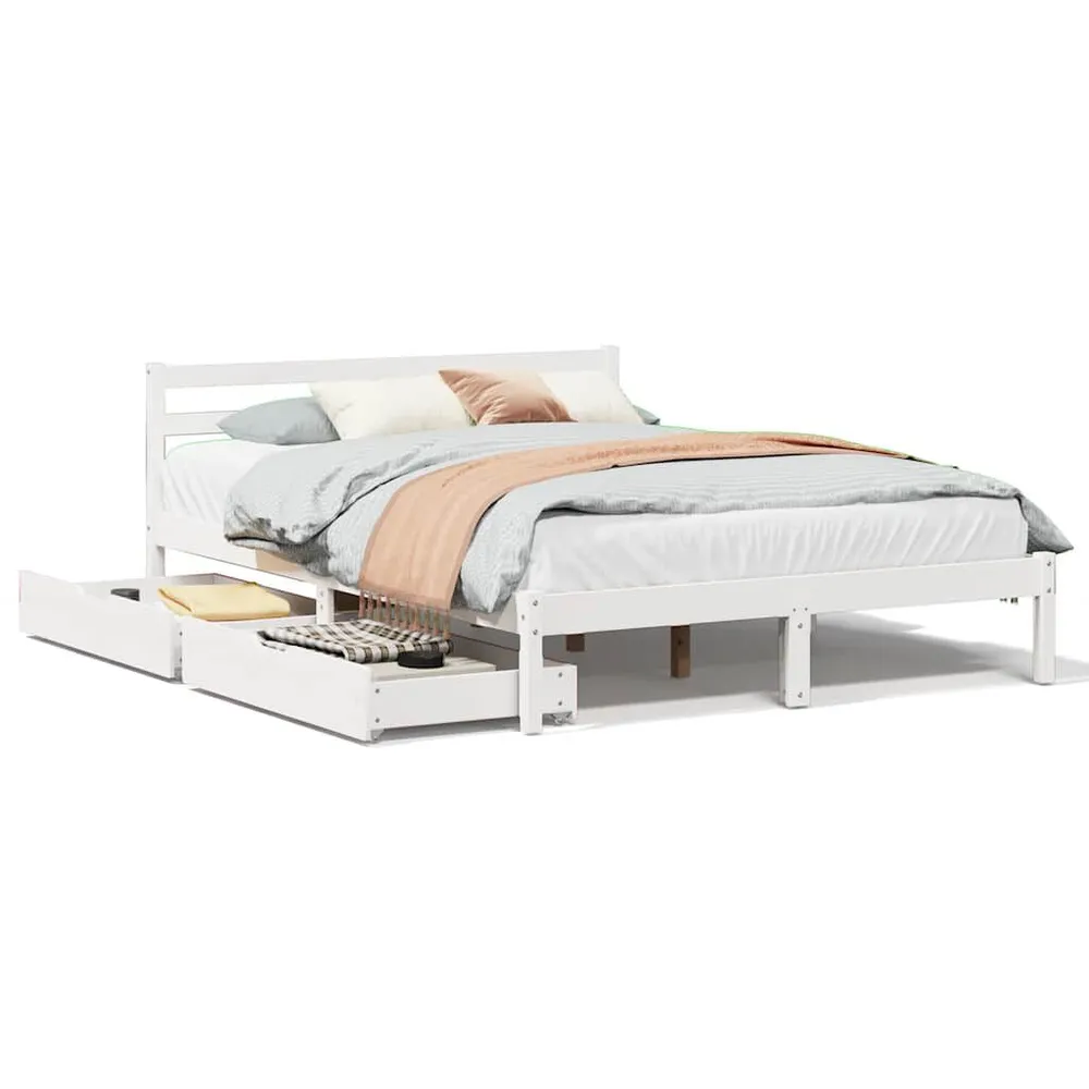 Cama sem colchão 140x190 cm madeira de pinho maciç branco para Uso Doméstico e Camping