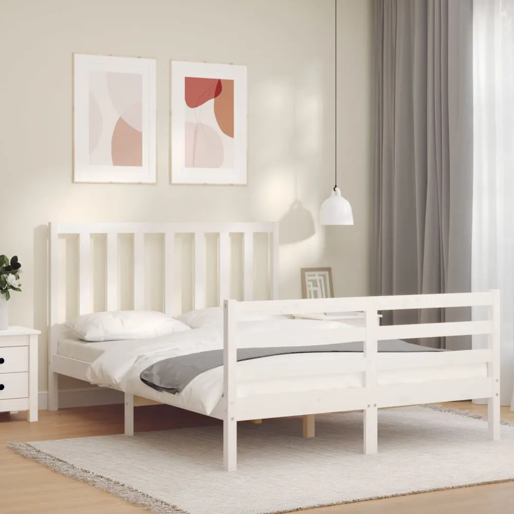 Cama sem colchão 140x200 cm madeira de pinho maciç branco Altura 20 cm