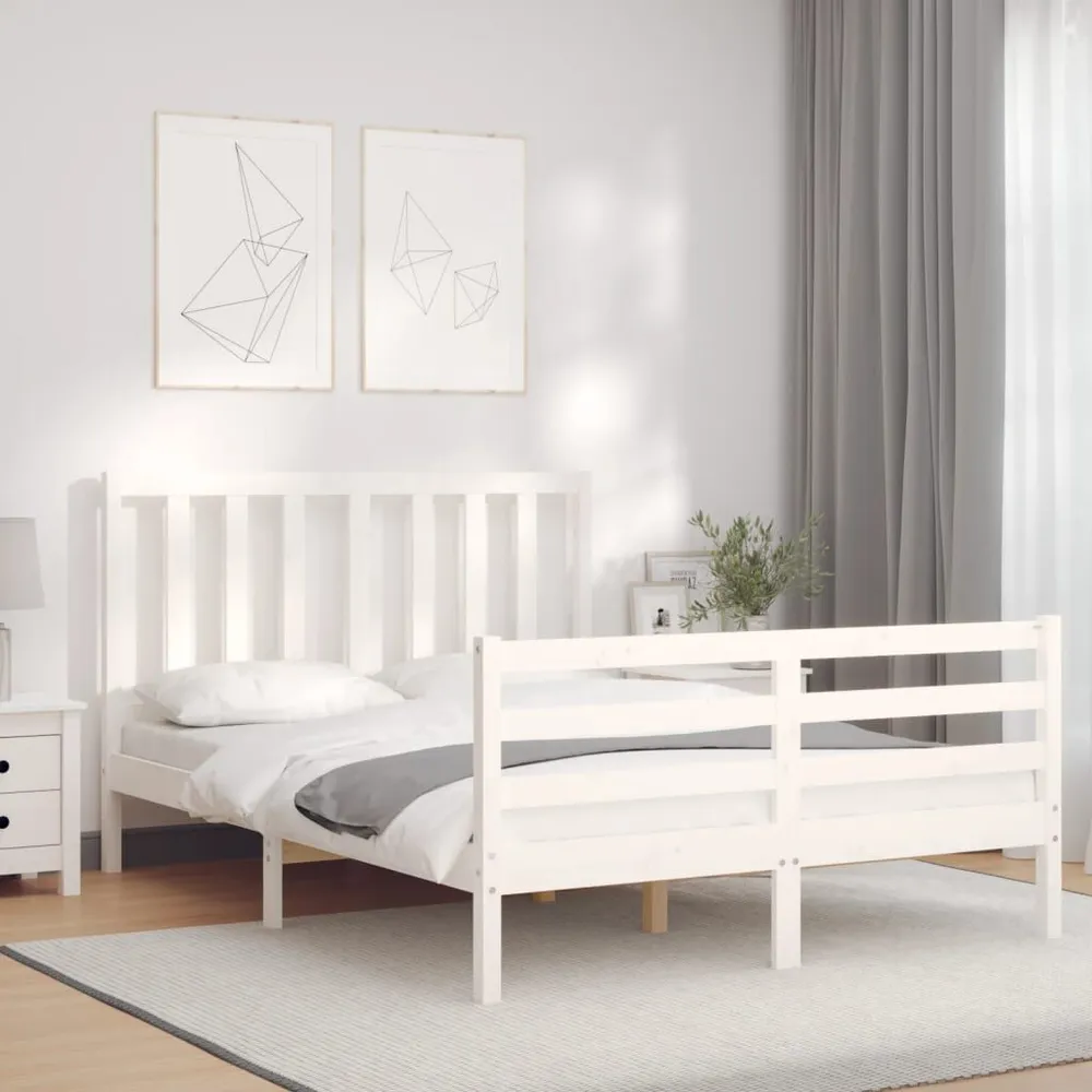 Cama sem colchão 140x200 cm madeira de pinho maciç branco Altura 20 cm