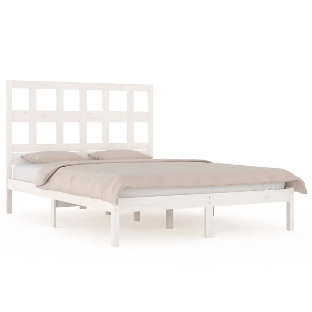 Cama sem colchão 140x200 cm madeira de pinho maciç branco para Uso Doméstico e Camping