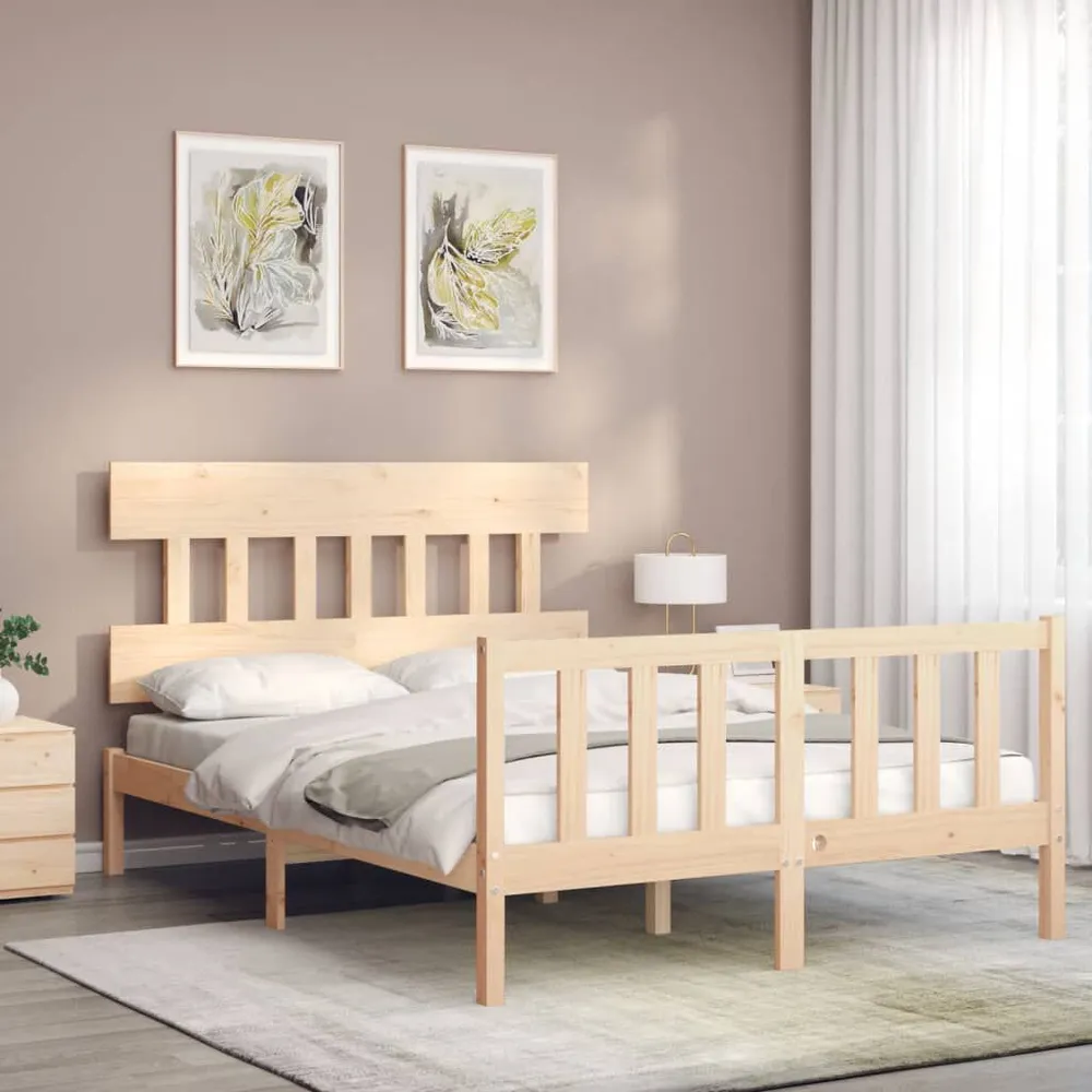 Cama sem colchão 140x200 cm madeira de pinho maciç com Camada de Flocado