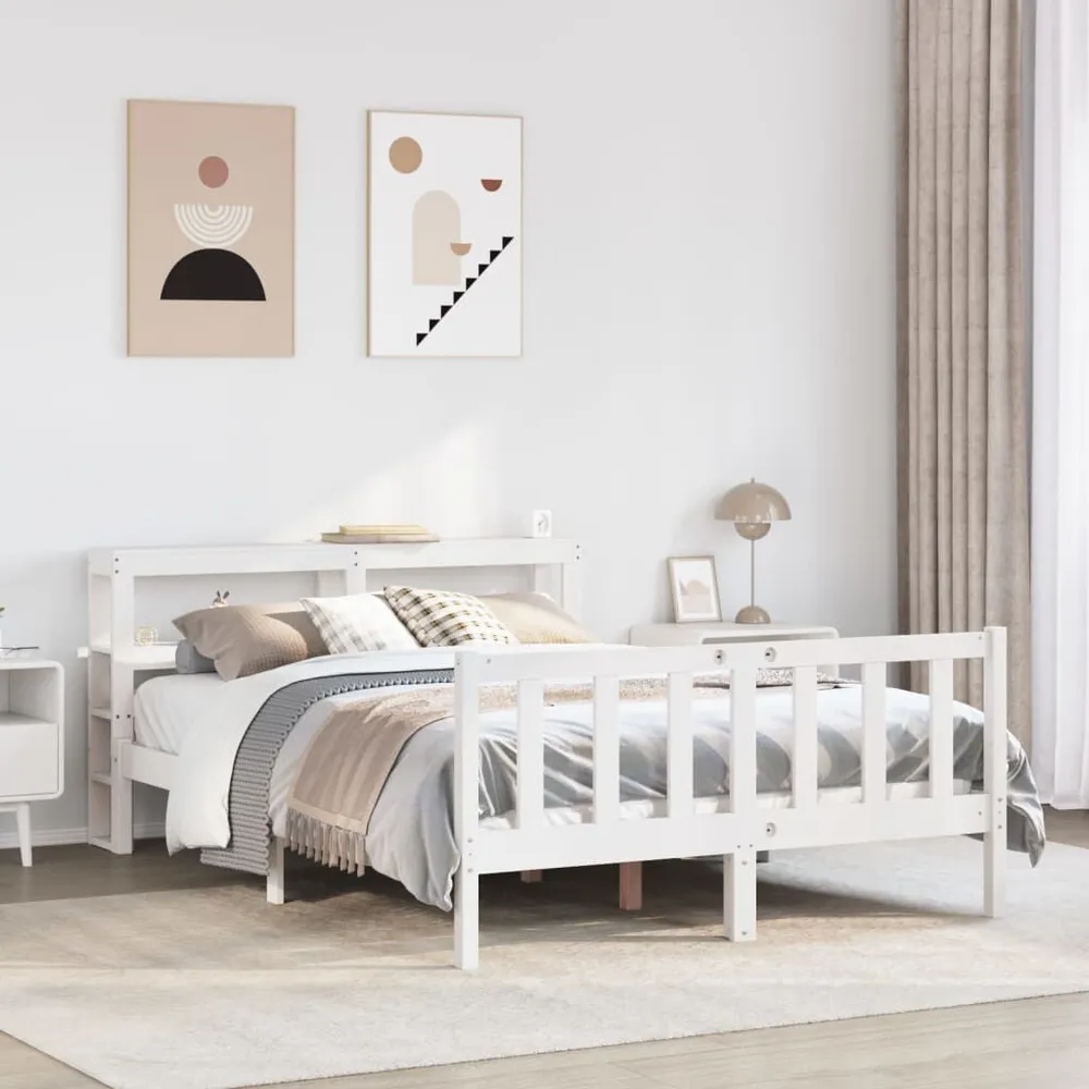 Cama sem colchão 150x200 cm madeira de pinho maciç branco para Visitas Inesperadas
