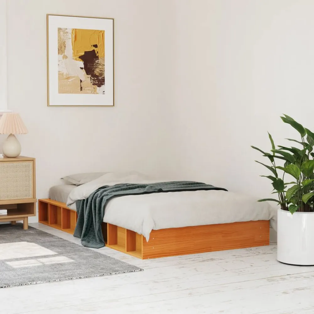 Cama sem colchão 75x190 cm madeira de pinho maciç castanho-mel para Camping e Trilhas