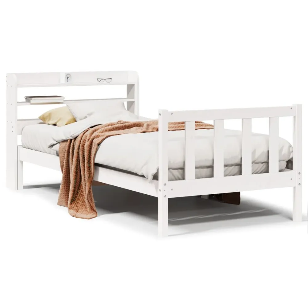 Cama sem colchão 90x190 cm madeira de pinho maciç branco para Camping e Trilhas