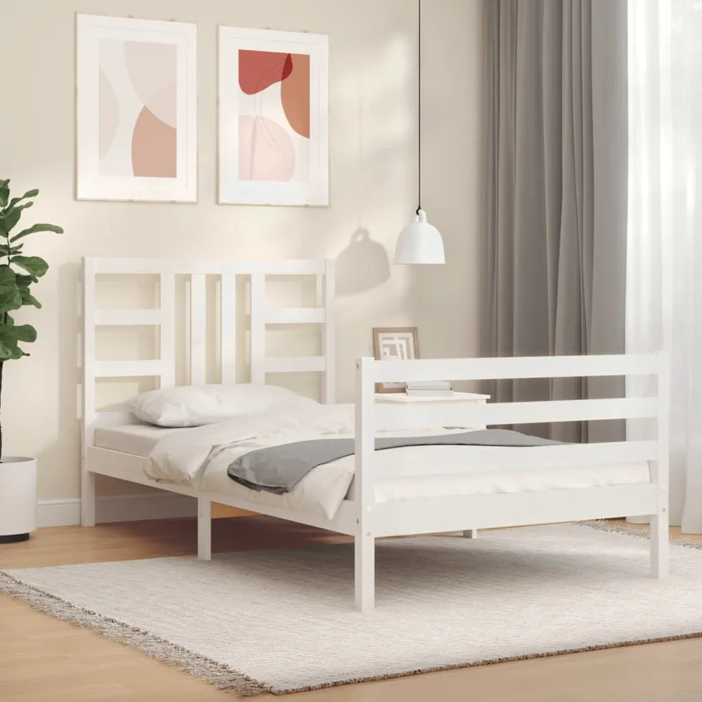 Cama sem colchão 90x200 cm madeira de pinho maciç branco em Tecido Resistente
