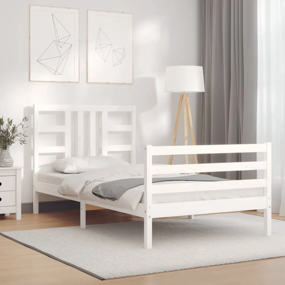Cama sem colchão 90x200 cm madeira de pinho maciç branco em Tecido Resistente