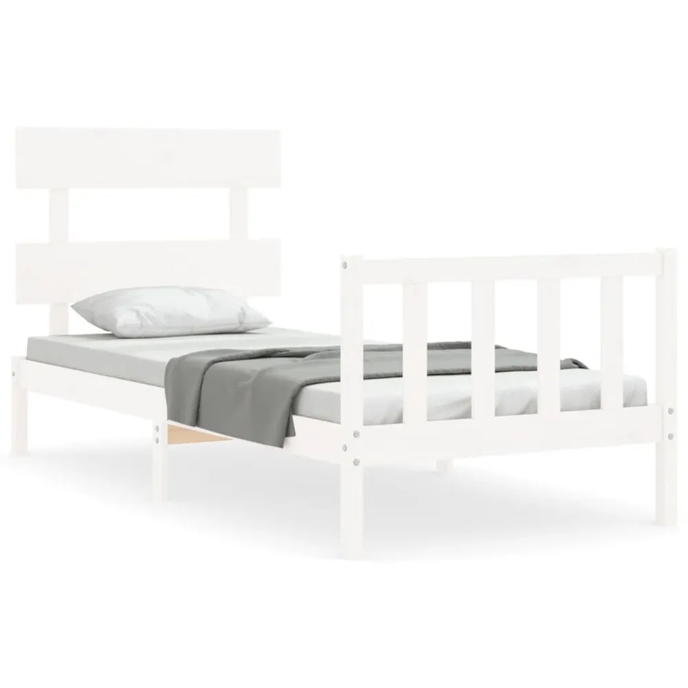 Cama sem colchão 90x200 cm madeira de pinho maciç branco com Camada de Flocado