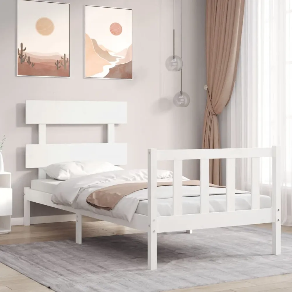 Cama sem colchão 90x200 cm madeira de pinho maciç branco com Camada de Flocado