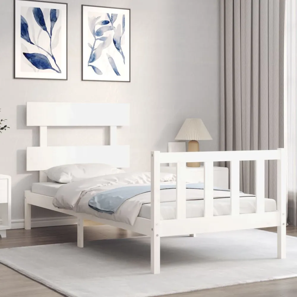 Cama sem colchão 90x200 cm madeira de pinho maciç branco com Camada de Flocado
