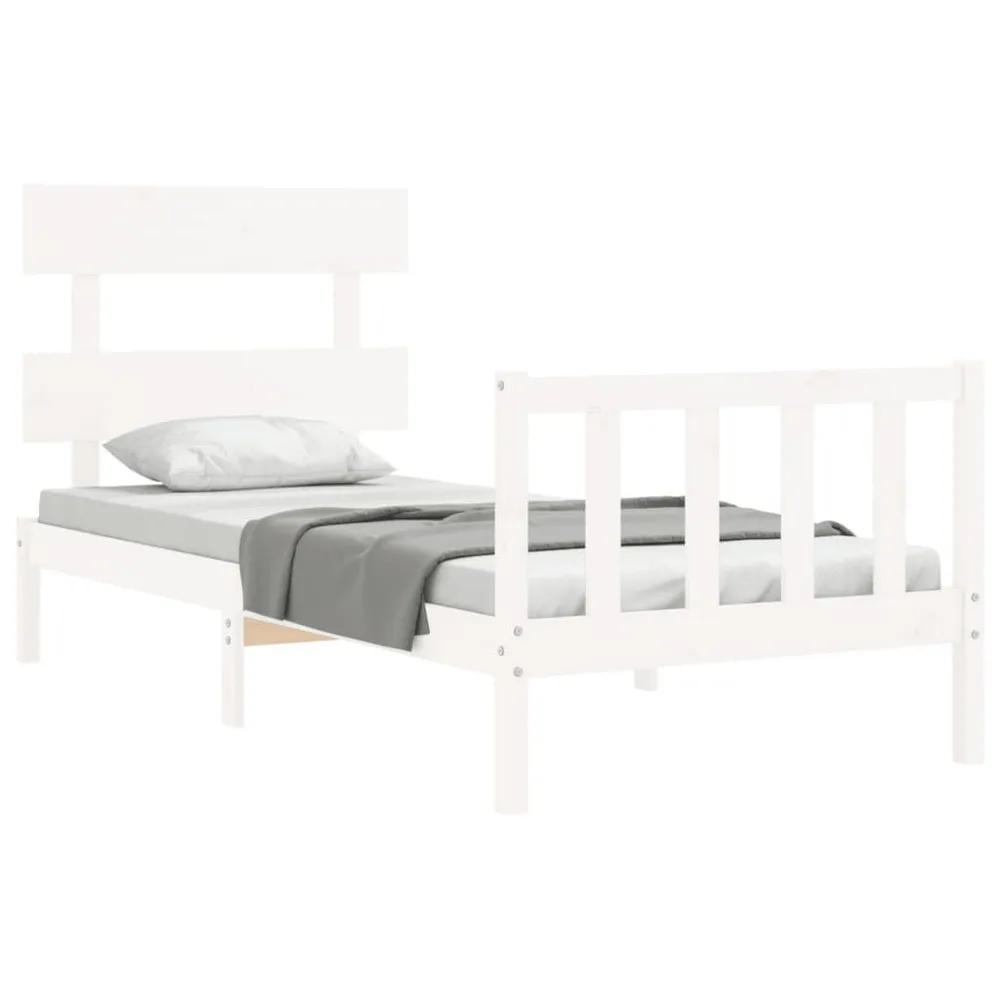 Cama sem colchão 90x200 cm madeira de pinho maciç branco com Camada de Flocado