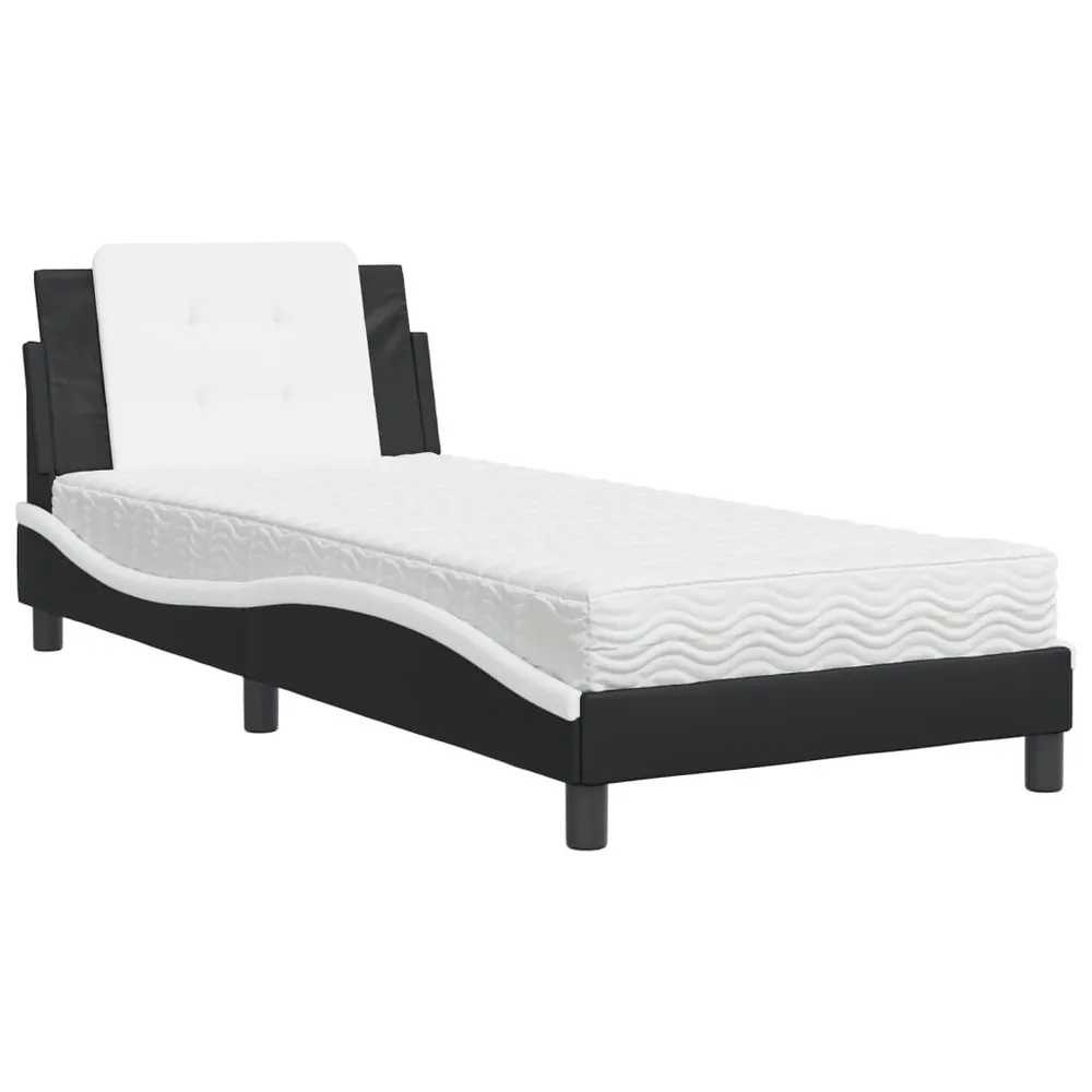 Certificado Anti-Alérgico Cama com colchão 90x190 cm couro artificial preto e branco