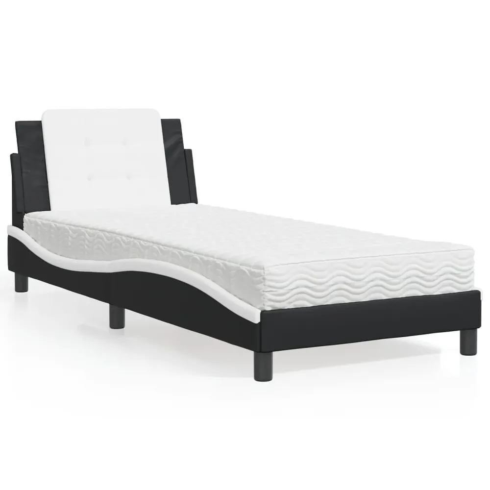 Certificado Anti-Alérgico Cama com colchão 90x190 cm couro artificial preto e branco