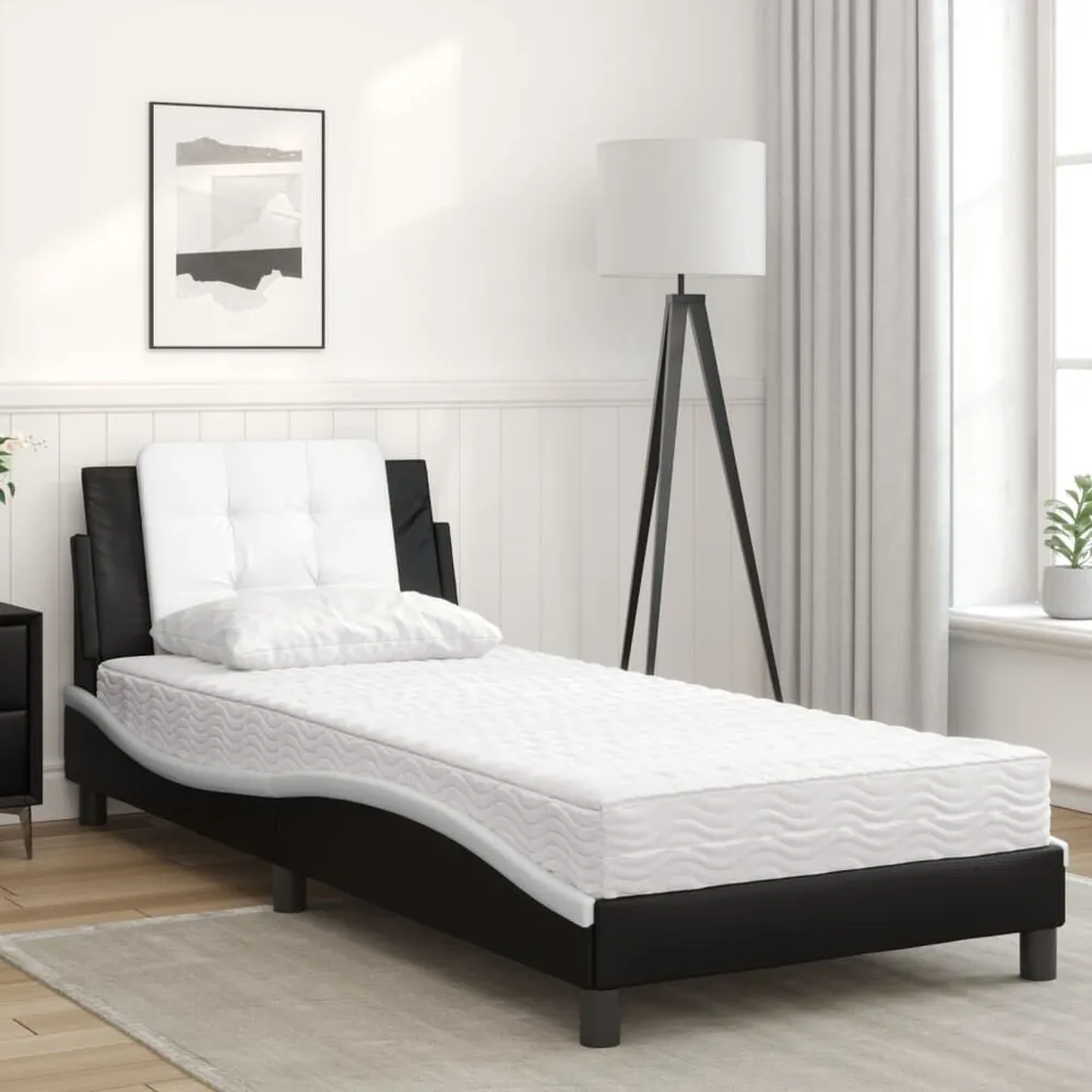 Certificado Anti-Alérgico Cama com colchão 90x190 cm couro artificial preto e branco