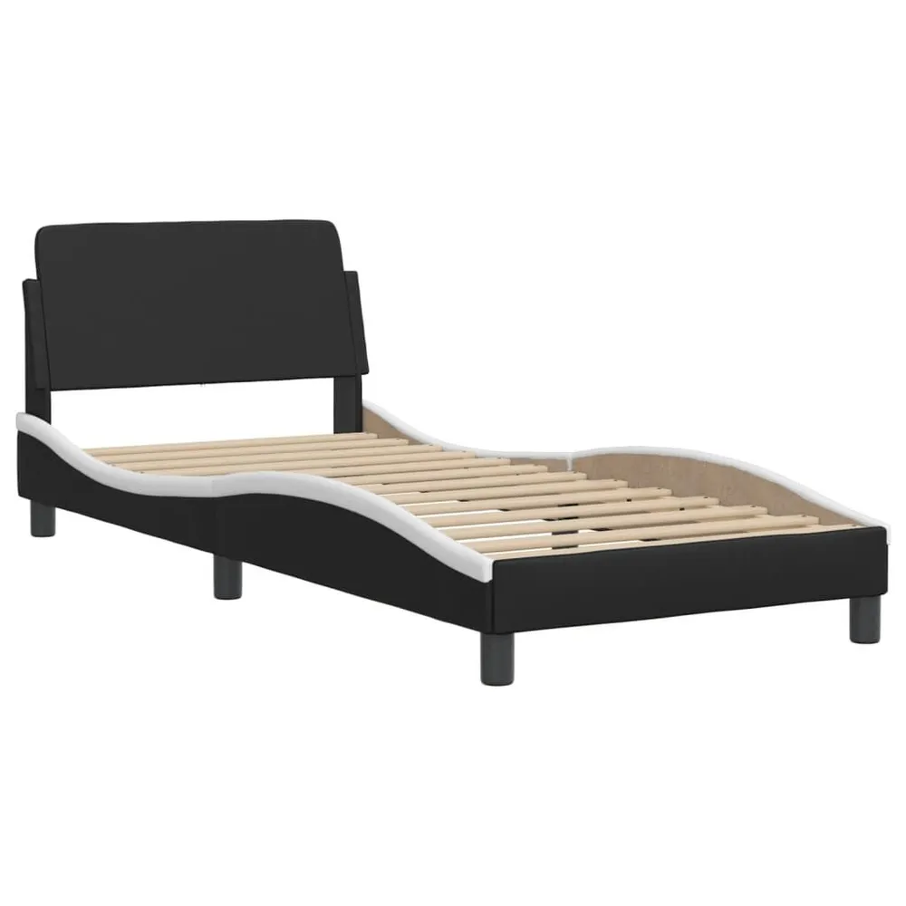 Certificado Anti-Alérgico Cama com colchão 90x190 cm couro artificial preto e branco