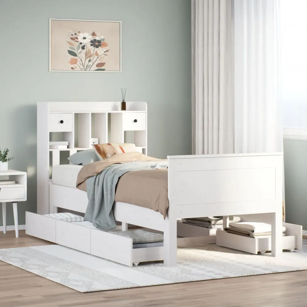 Certificado Anti-Alérgico Cama com estante sem colchão 90x190 cm pinho maciço branco