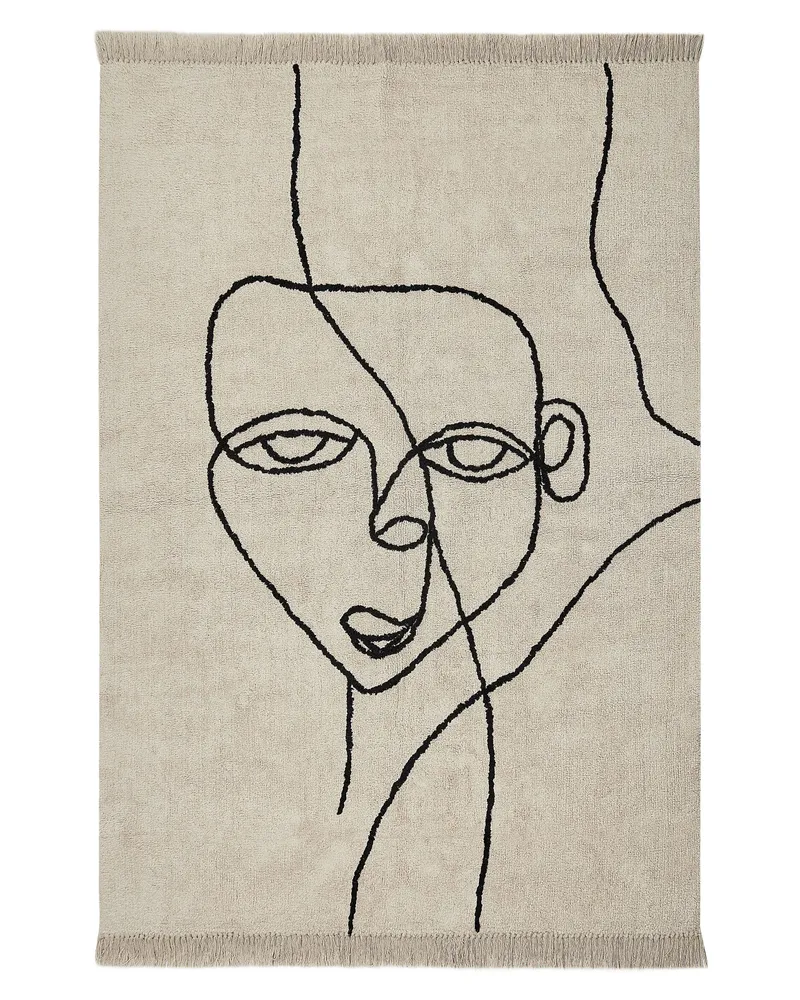 Cotton Area Rug 140 x 200 cm Beige and Negro NURU