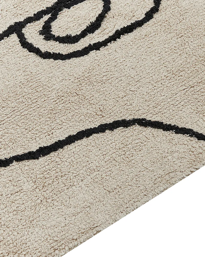 Cotton Area Rug 140 x 200 cm Beige and Negro NURU