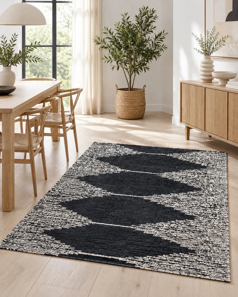 Cotton Area Rug 140 x 200 cm Black and White BATHINDA