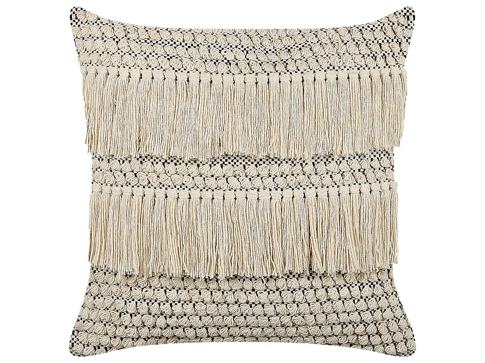 Cotton Cushion Tassels 45 x 45 cm Beige IRESINE