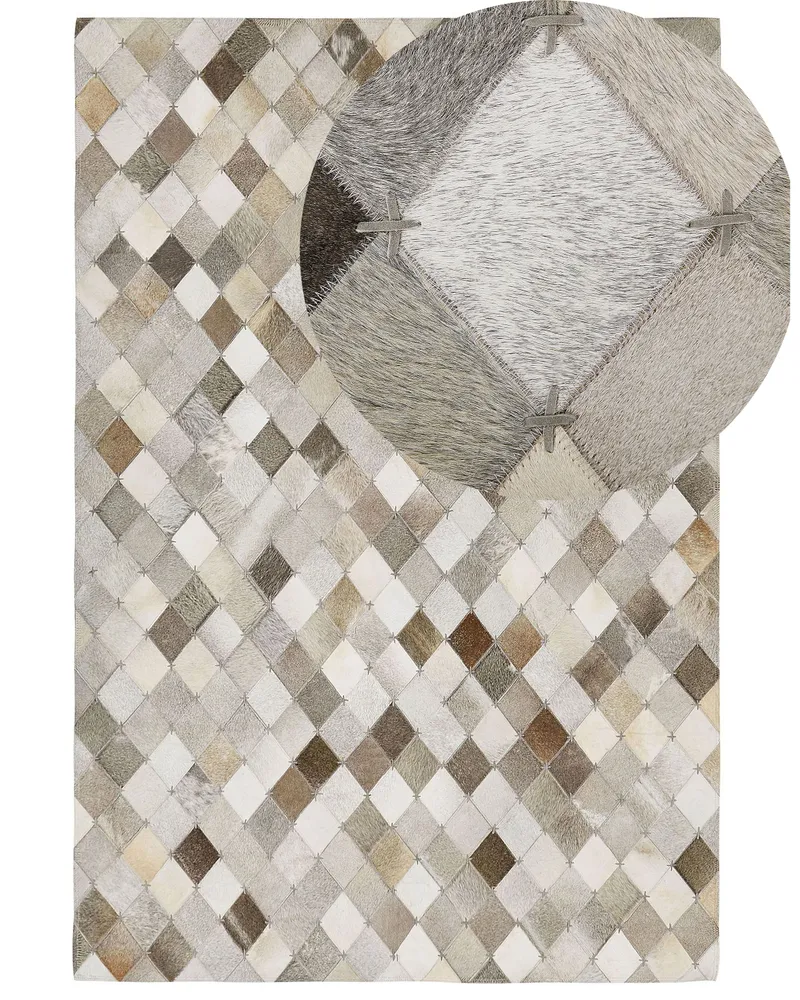 Cowhide Area Rug Grey and Café 140 x 200 cm BANAZ