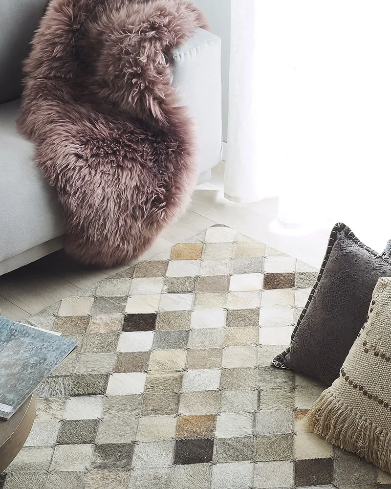 Cowhide Area Rug Grey and Café 140 x 200 cm BANAZ