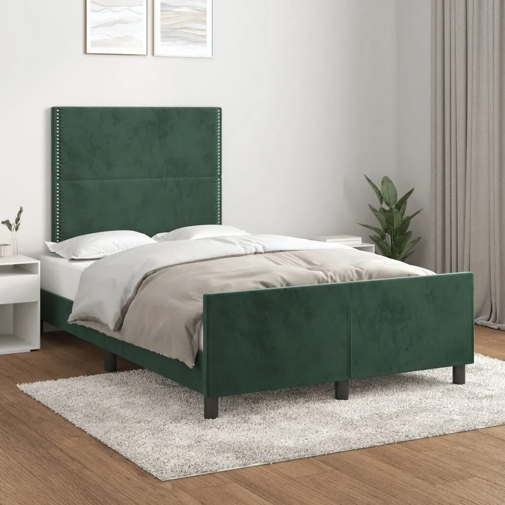 Estrutura de cama com colchão verde obscuro 120x190 cm Veludo